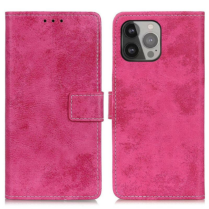 Capa Flip Para iPhone 13 Pro Max Efeito Couro Vintage