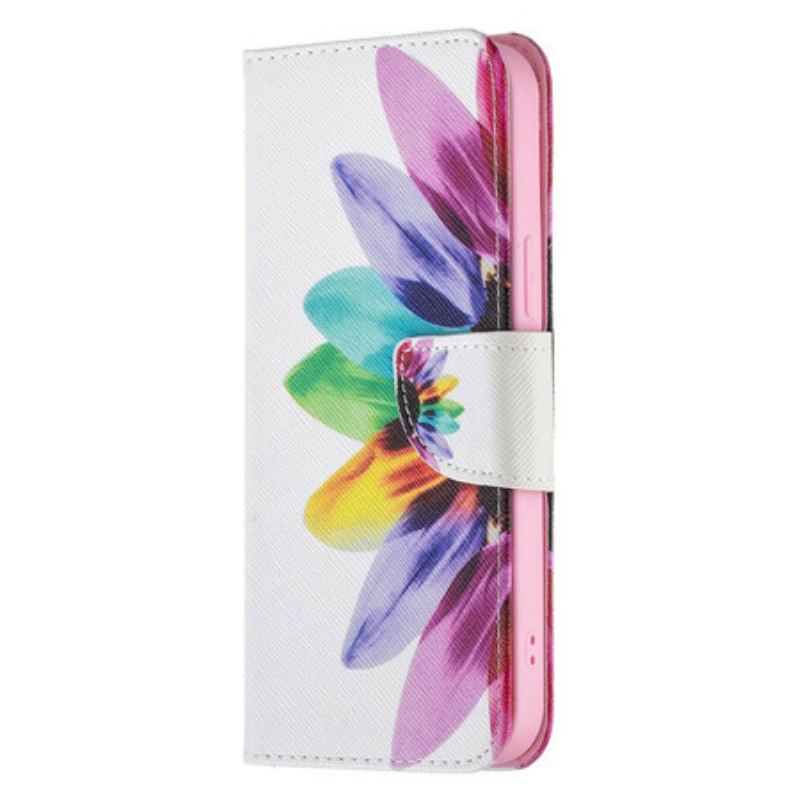 Capa Flip Para iPhone 13 Pro Max Flor Aquarela