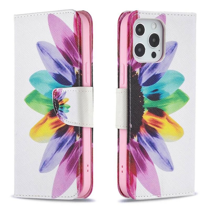 Capa Flip Para iPhone 13 Pro Max Flor Aquarela