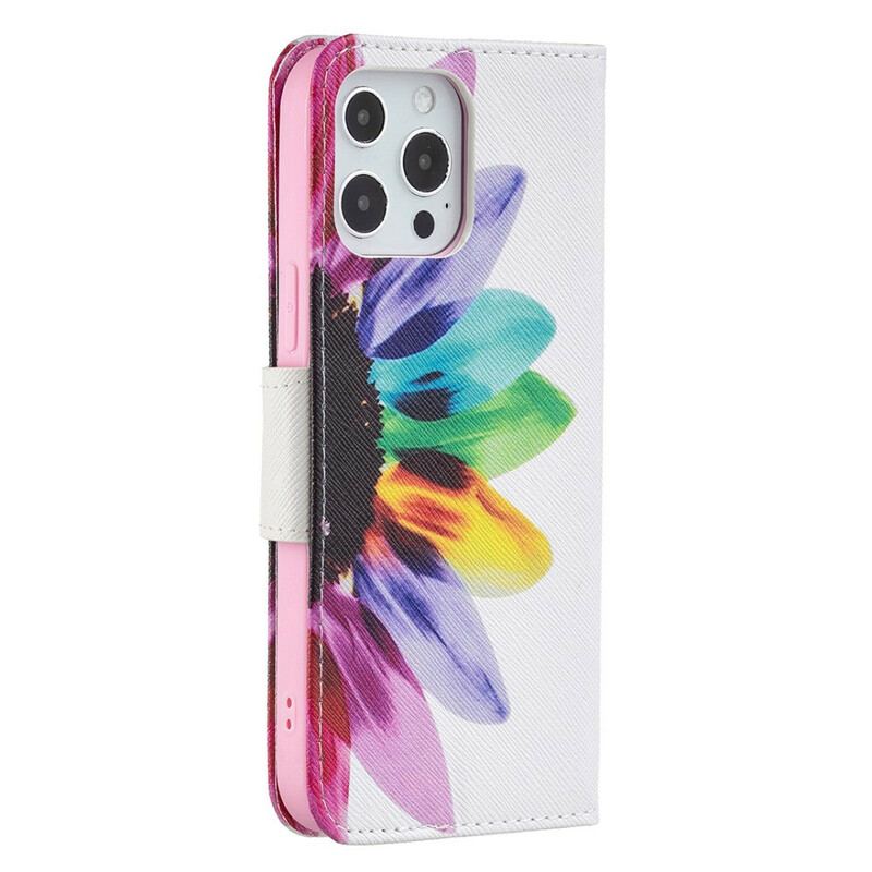 Capa Flip Para iPhone 13 Pro Max Flor Aquarela