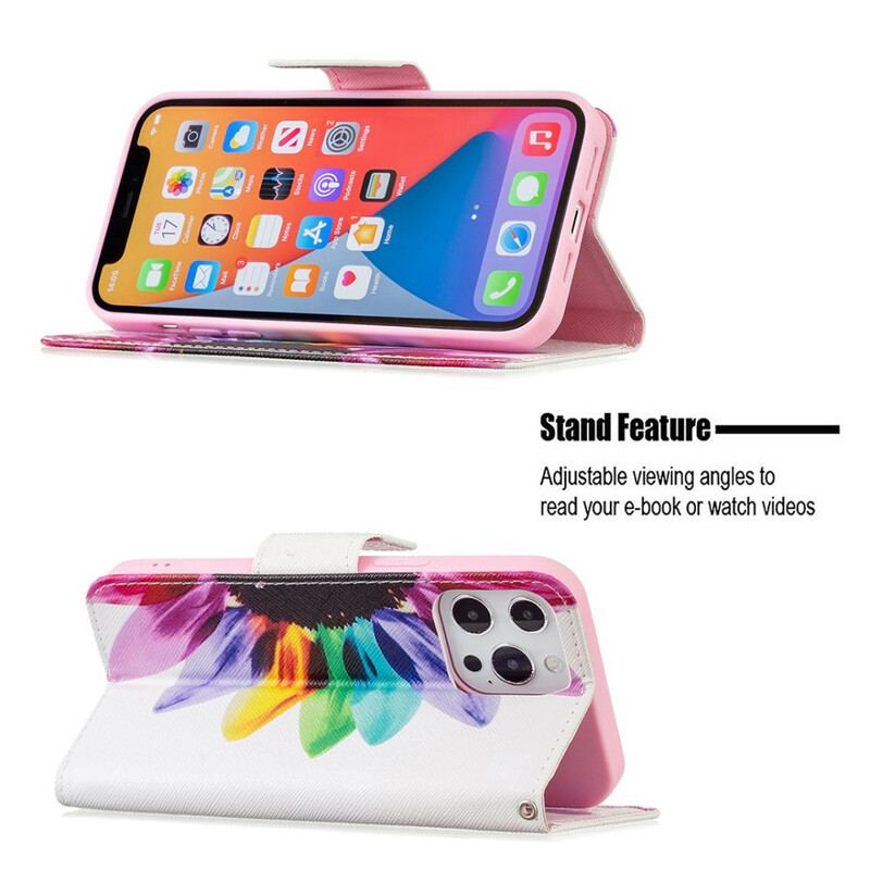 Capa Flip Para iPhone 13 Pro Max Flor Aquarela