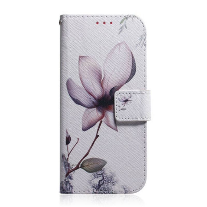 Capa Flip Para iPhone 13 Pro Max Flor Rosa Empoeirado