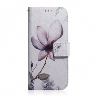 Capa Flip Para iPhone 13 Pro Max Flor Rosa Empoeirado