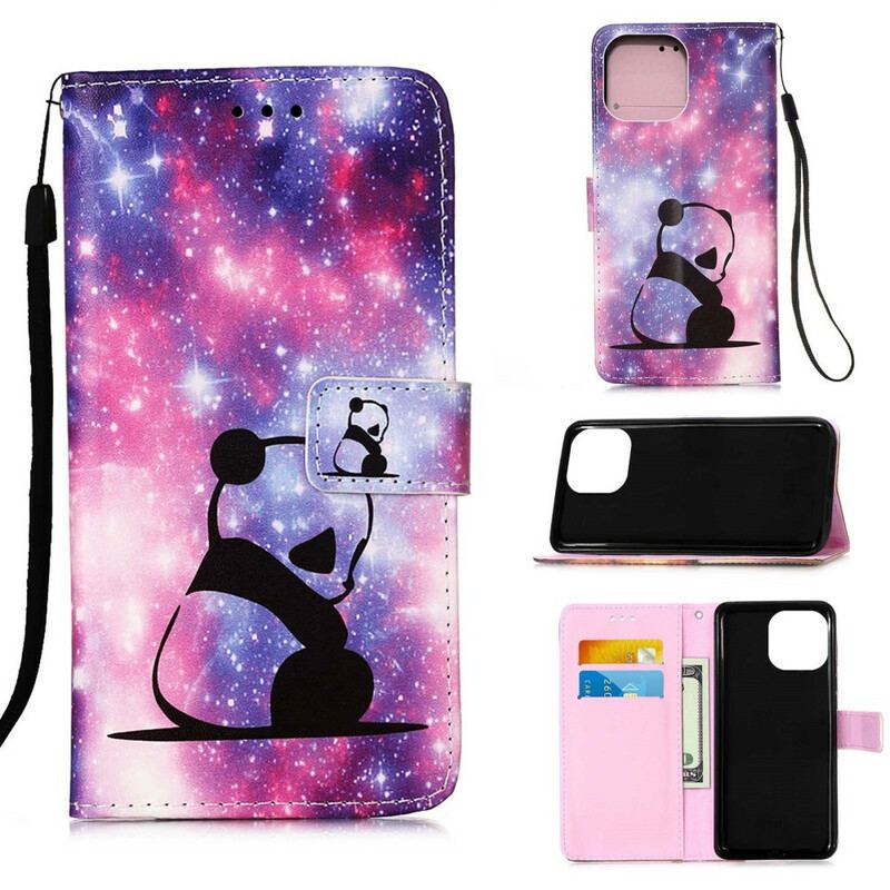 Capa Flip Para iPhone 13 Pro Max Galáxia Panda