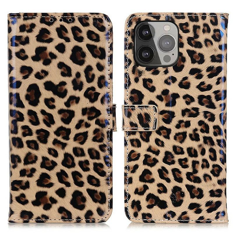 Capa Flip Para iPhone 13 Pro Max Leopardo Simples