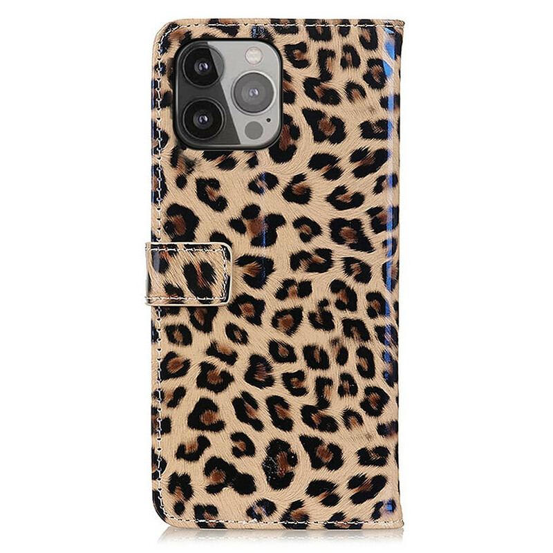 Capa Flip Para iPhone 13 Pro Max Leopardo Simples