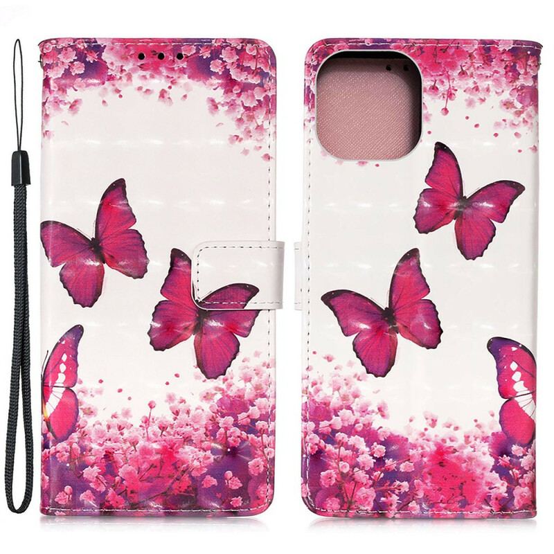 Capa Folio Para iPhone 13 Pro Max Borboletas Vermelhas