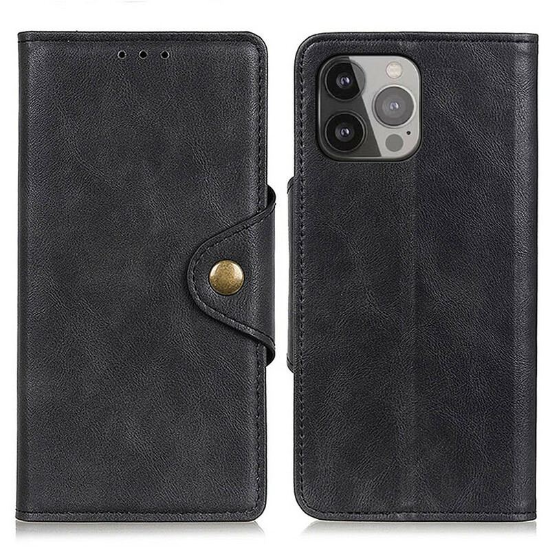 Capa Folio Para iPhone 13 Pro Max Botão De Couro Falso