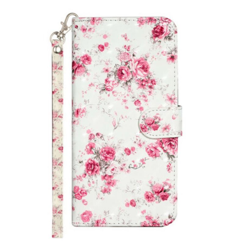 Capa Folio Para iPhone 13 Pro Max De Cordão Strap Light Spot Flowers