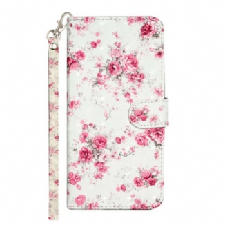 Capa Folio Para iPhone 13 Pro Max De Cordão Strap Light Spot Flowers