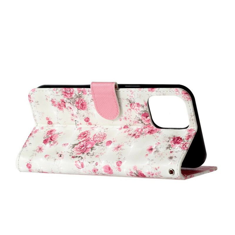 Capa Folio Para iPhone 13 Pro Max De Cordão Strap Light Spot Flowers