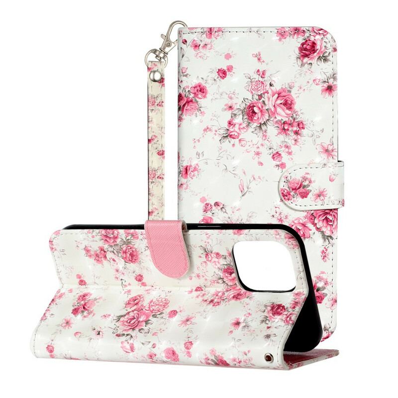 Capa Folio Para iPhone 13 Pro Max De Cordão Strap Light Spot Flowers