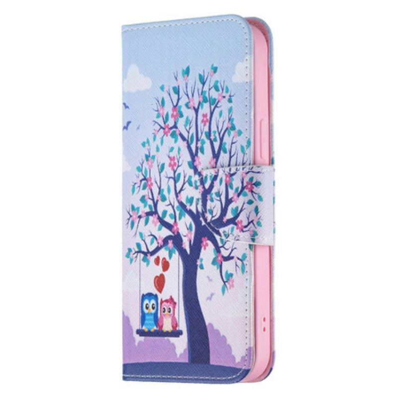 Capa Folio Para iPhone 13 Pro Max Corujas No Balanço