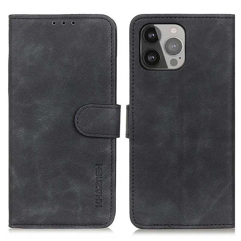 Capa Folio Para iPhone 13 Pro Max Efeito Couro Vintage Fosco Khazneh