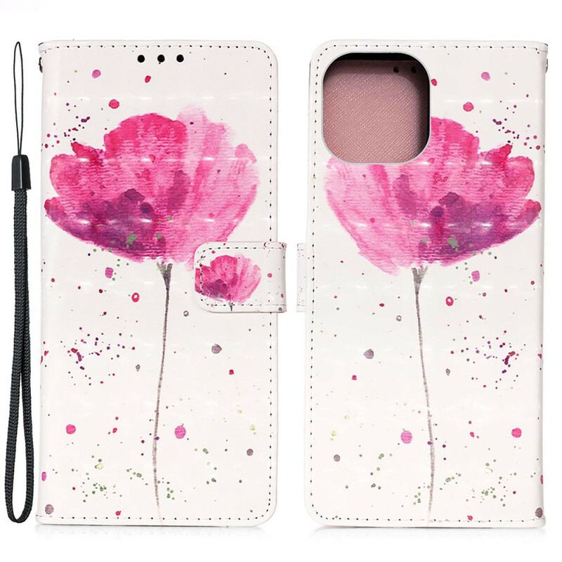 Capa Capa Folio Para iPhone 13 Pro Max Papoula Aquarela