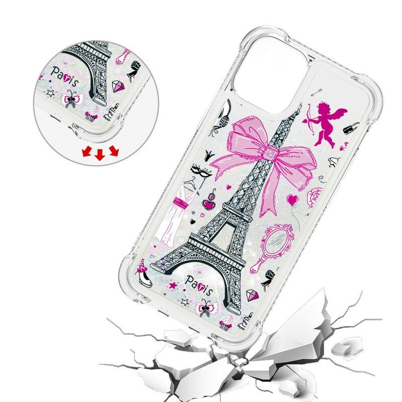 Capa Para iPhone 13 Pro Max As Lantejoulas Da Torre Eiffel