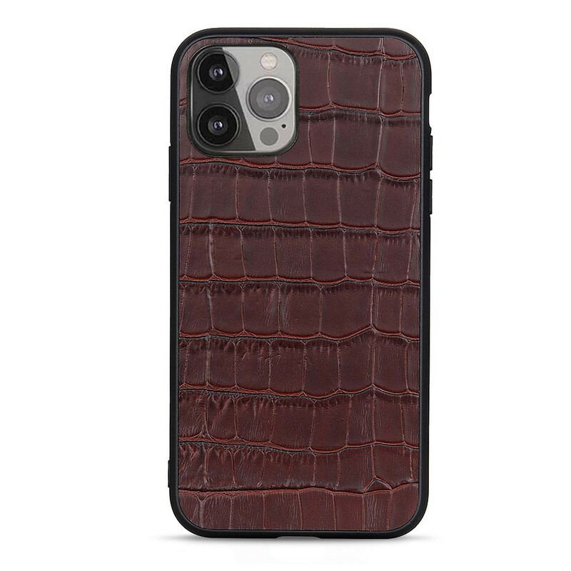 Capa Para iPhone 13 Pro Max Couro Genuíno Com Textura De Crocodilo