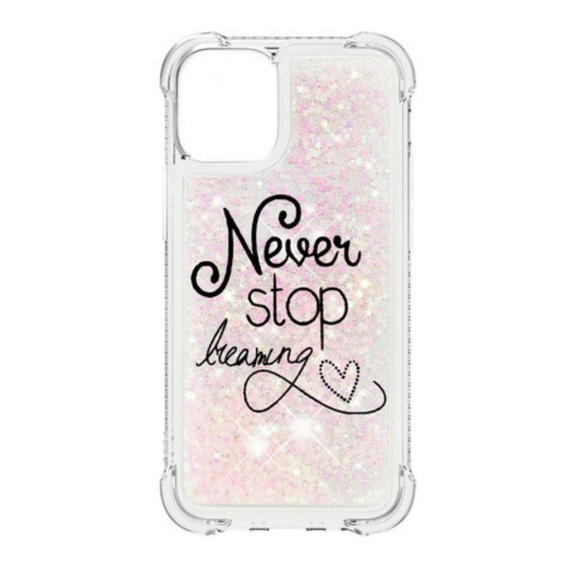 Capa Para iPhone 13 Pro Max Nunca Pare De Sonhar Com Glitter