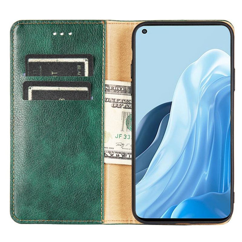 Capa De Celular Para Oppo Find X5 Lite Flip Costura De Couro Falso