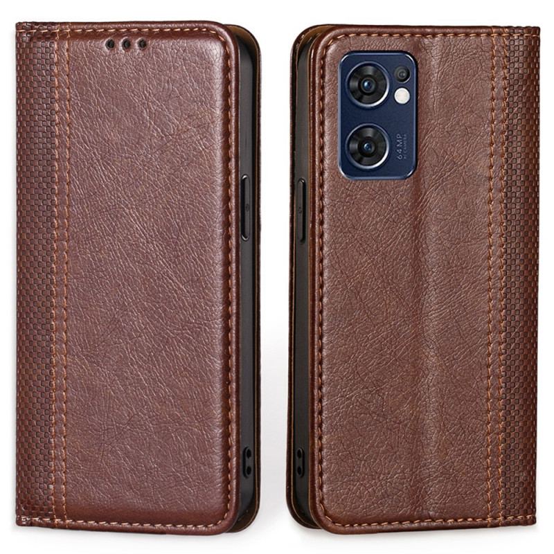 Capa De Celular Para Oppo Find X5 Lite Flip Costura De Couro Rachado De Lichia