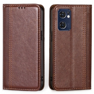 Capa De Celular Para Oppo Find X5 Lite Flip Costura De Couro Rachado De Lichia