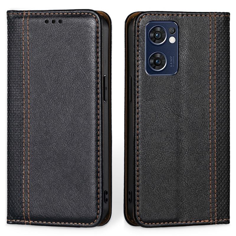 Capa De Celular Para Oppo Find X5 Lite Flip Costura De Couro Rachado De Lichia