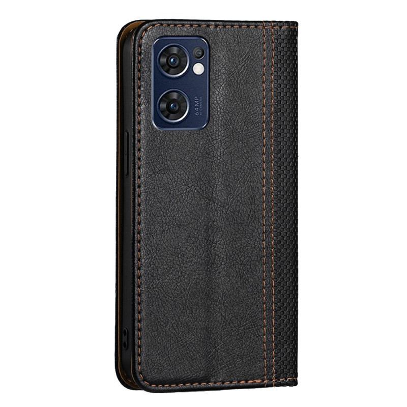 Capa De Celular Para Oppo Find X5 Lite Flip Costura De Couro Rachado De Lichia