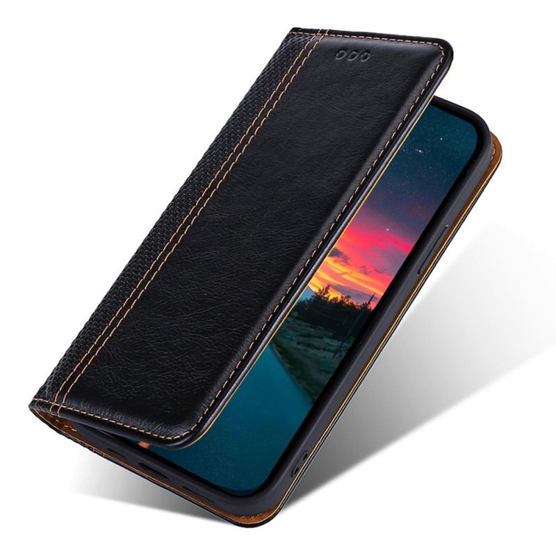 Capa De Celular Para Oppo Find X5 Lite Flip Costura De Couro Rachado De Lichia