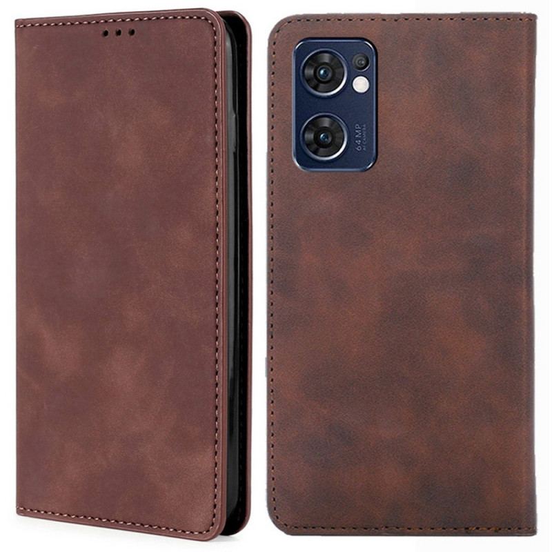 Capa De Celular Para Oppo Find X5 Lite Flip Efeito De Couro Com Toque De Pele