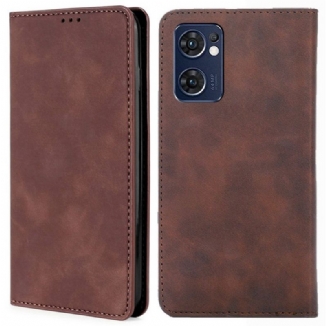 Capa De Celular Para Oppo Find X5 Lite Flip Efeito De Couro Com Toque De Pele