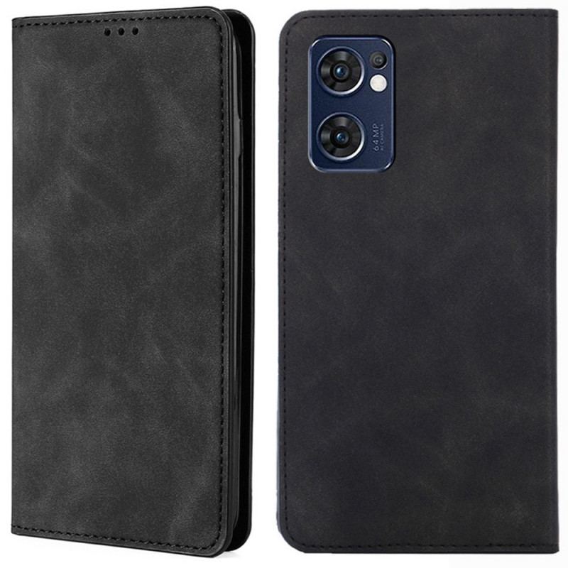 Capa De Celular Para Oppo Find X5 Lite Flip Efeito De Couro Com Toque De Pele