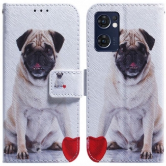 Capa De Couro Para Oppo Find X5 Lite Cachorro Pug