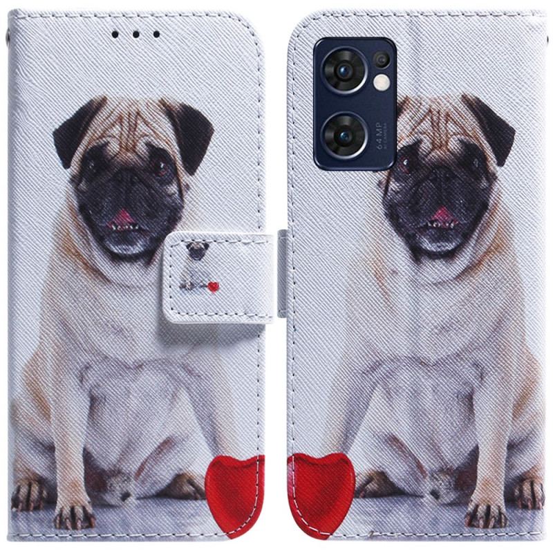 Capa De Couro Para Oppo Find X5 Lite Cachorro Pug