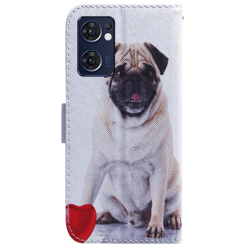 Capa De Couro Para Oppo Find X5 Lite Cachorro Pug