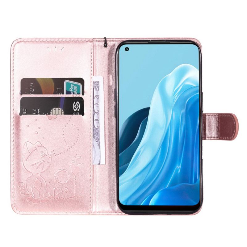 Capa De Couro Para Oppo Find X5 Lite De Cordão Gatos E Abelhas Tangas