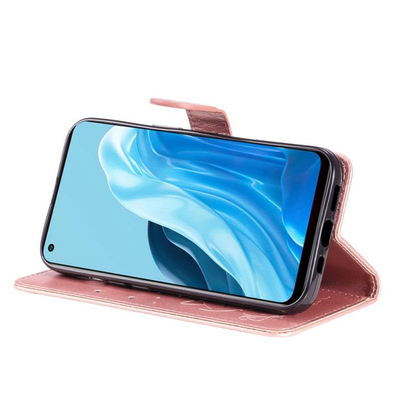 Capa De Couro Para Oppo Find X5 Lite De Cordão Gatos E Abelhas Tangas