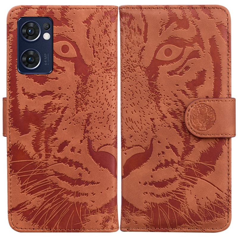 Capa De Couro Para Oppo Find X5 Lite Estampa Cara De Tigre