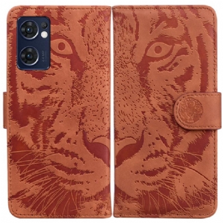 Capa De Couro Para Oppo Find X5 Lite Estampa Cara De Tigre