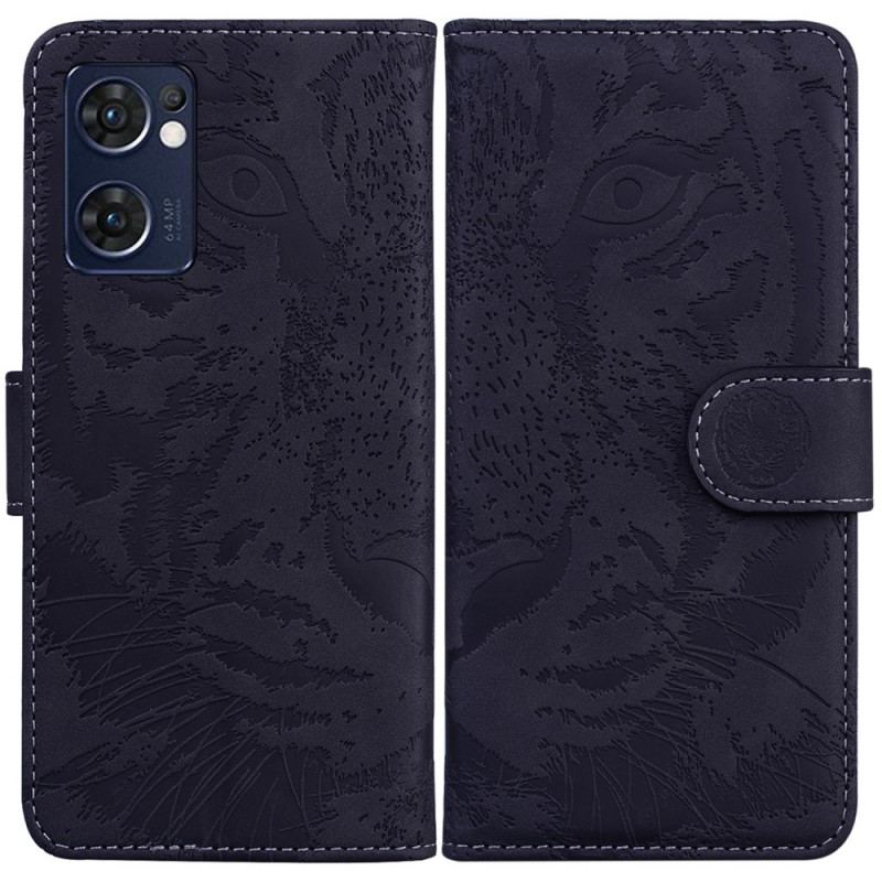 Capa De Couro Para Oppo Find X5 Lite Estampa Cara De Tigre