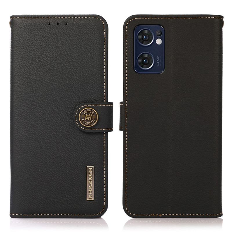 Capa De Couro Para Oppo Find X5 Lite Couro Genuíno Khazneh Rfid Elegante