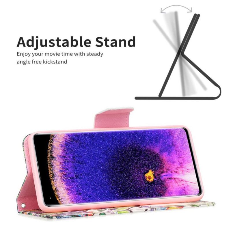 Capa De Couro Para Oppo Find X5 Lite Pintura De Árvore