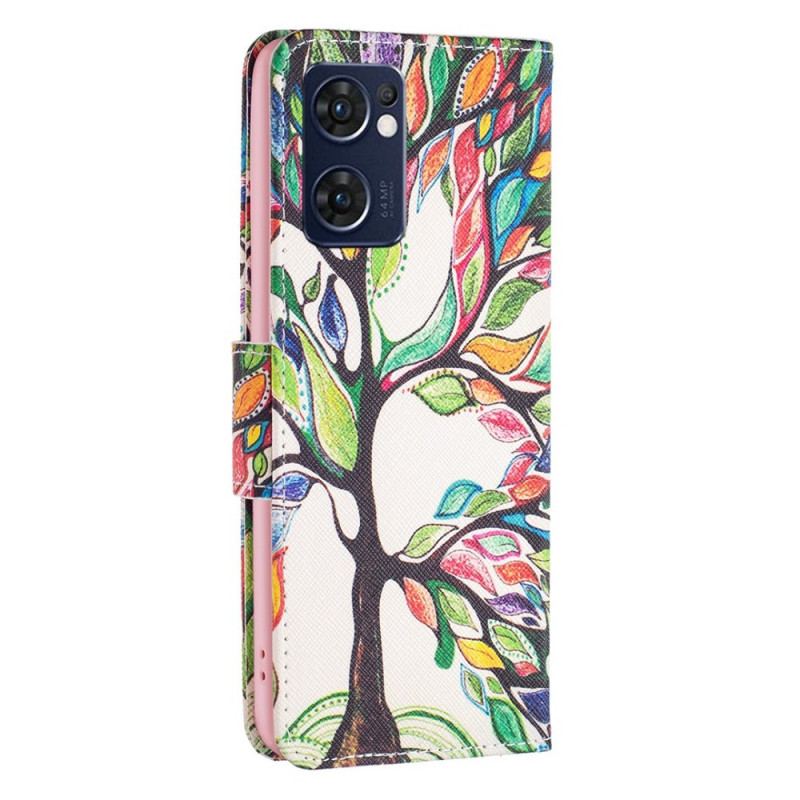 Capa De Couro Para Oppo Find X5 Lite Pintura De Árvore