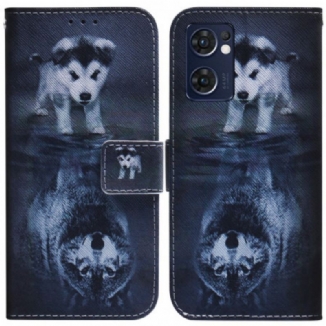 Capa De Couro Para Oppo Find X5 Lite Reflexo De Cachorro