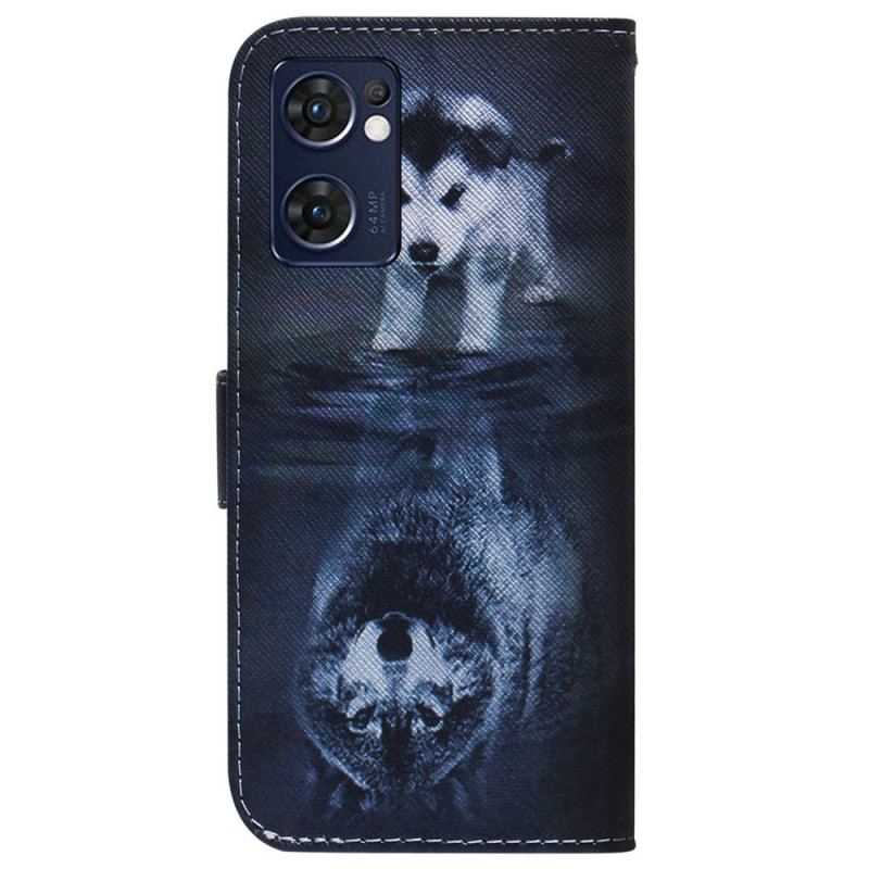 Capa De Couro Para Oppo Find X5 Lite Reflexo De Cachorro