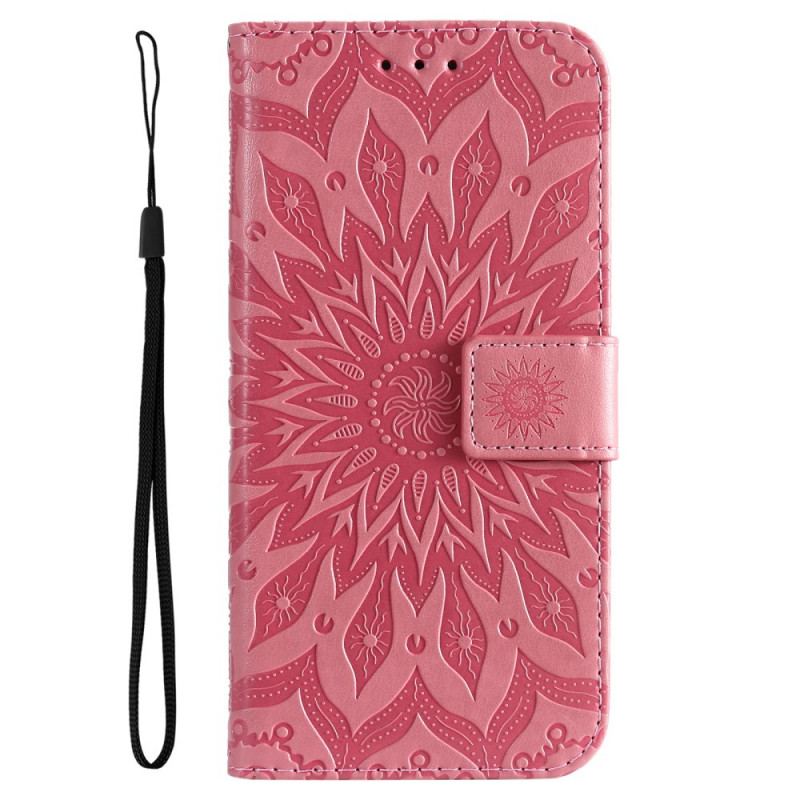 Capa Em Pele Para Oppo Find X5 Lite De Cordão Mandala Do Sol Strappy