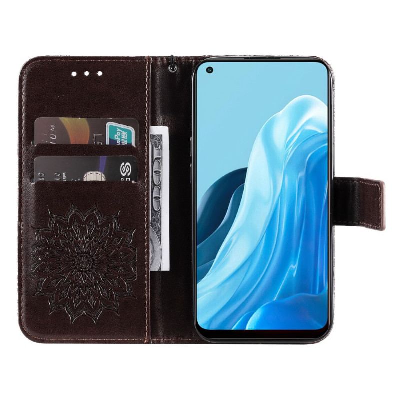 Capa Em Pele Para Oppo Find X5 Lite De Cordão Mandala Do Sol Strappy