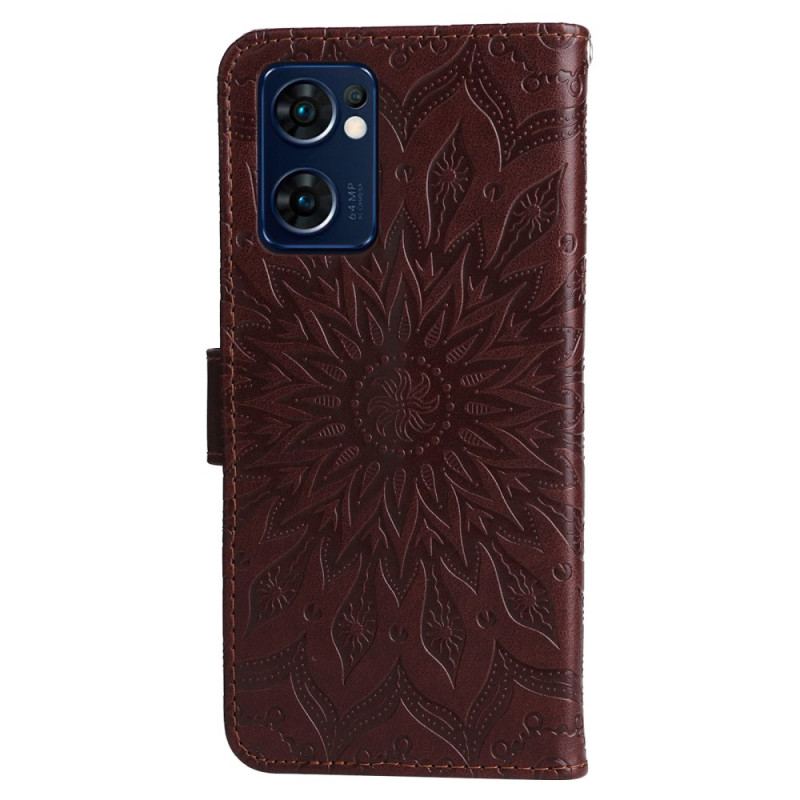 Capa Em Pele Para Oppo Find X5 Lite De Cordão Mandala Do Sol Strappy