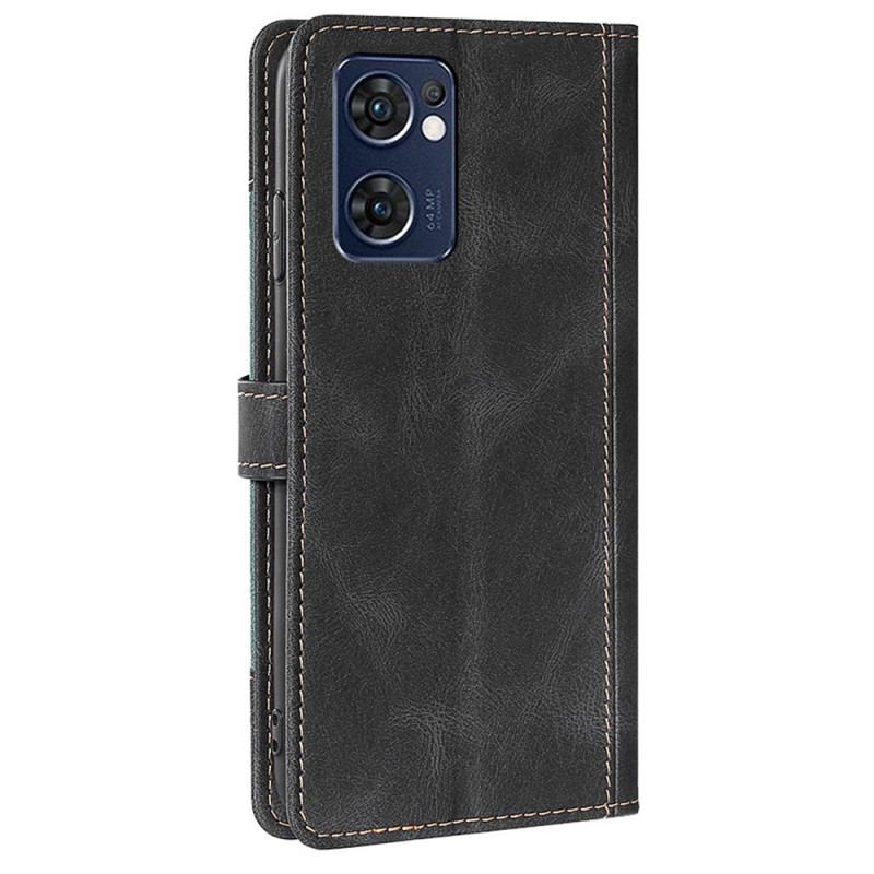 Capa Em Pele Para Oppo Find X5 Lite Couro Sintético Bicolor Estiloso