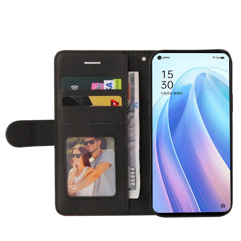 Capa Flip Para Oppo Find X5 Lite De Cordão Correia De Dois Tons