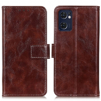 Capa Flip Para Oppo Find X5 Lite Couro Sintético Brilhante E Costura